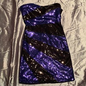 Sz M Black/Indigo Sequin Strapless Mini Dress
